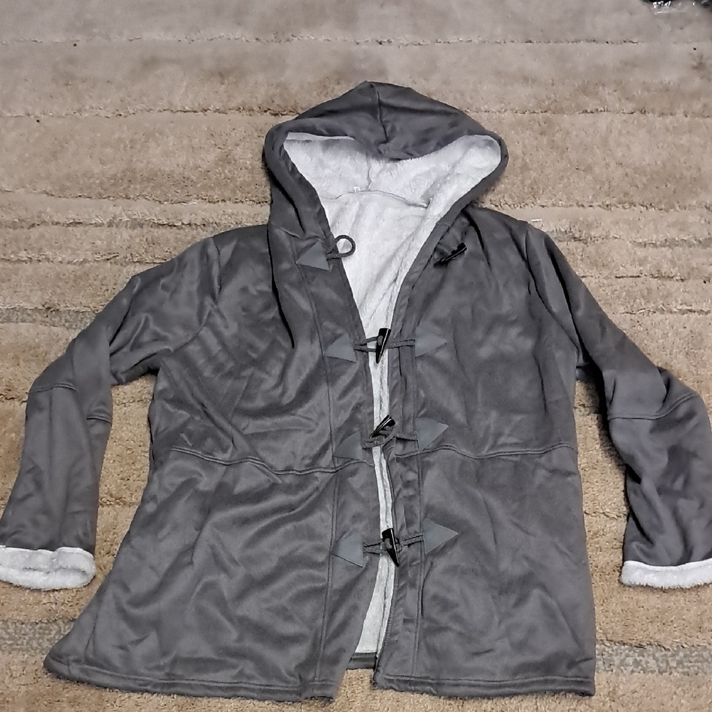 Plus Size Gray Hooded Toggle Coat